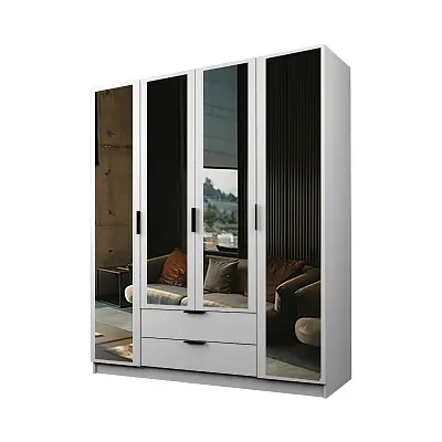 картинка Шкаф ЭКОН распашной 4-х дверный 2-мя ящиками с 4-мя зеркалами от магазина КУПИ КУПЕ